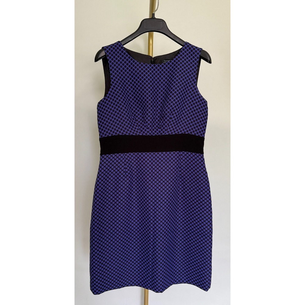 Tahari Arthur S Levine Black Blue Purple Polka‎ Dot Sheath Dress Size 10